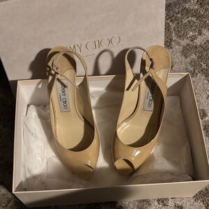 Jimmy Choo Nude Patent Slingback Heels